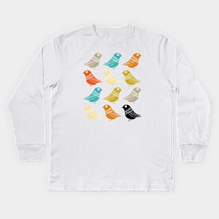 Colorful Birds Mid Century Modern Kids Long Sleeve T-Shirt